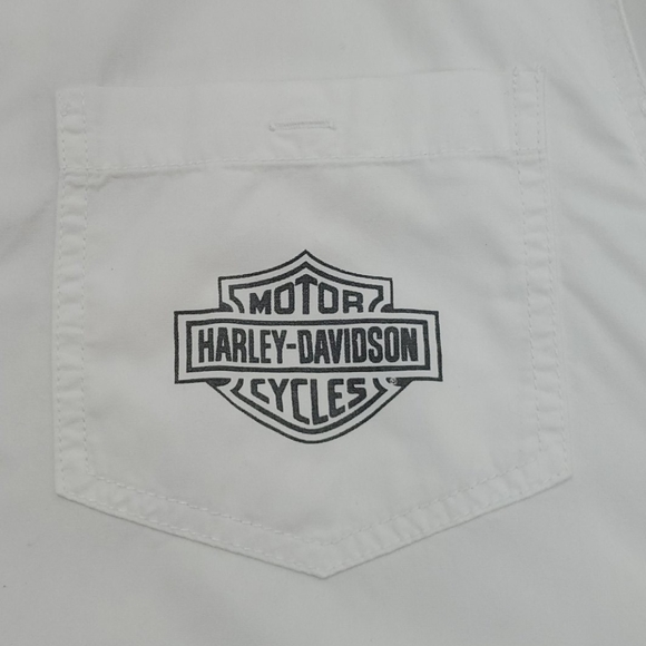 Harley Davidson white cotton shirt buttons up embroider men size L - Picture 5 of 7